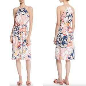 NWT Club Monaco white pink navy blue watercolor floral Scharpetta mini dress